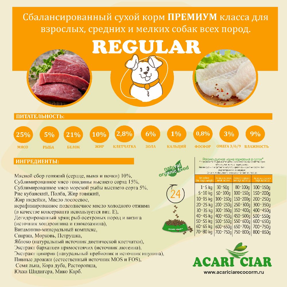 Корм для собак Regular - Эко корм для собак и кошек - Acari Ciar | Акари  Киар